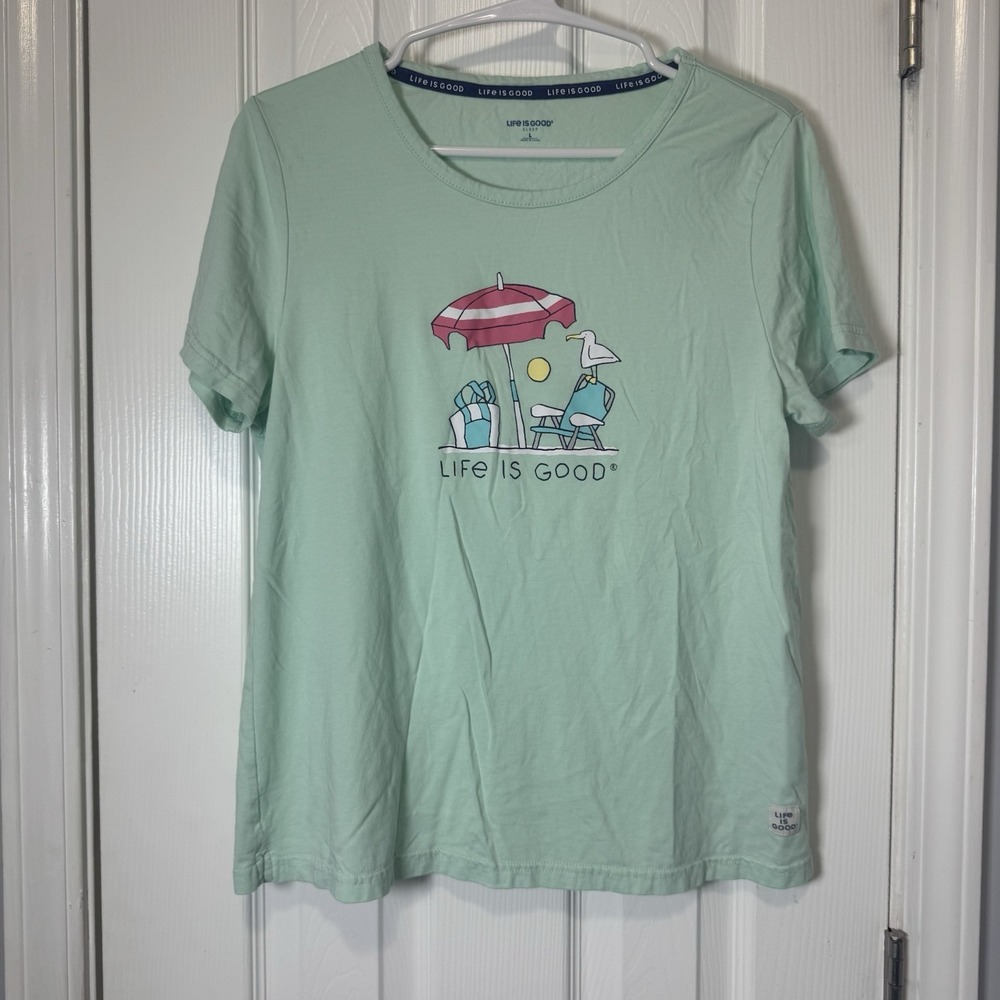 Life Is Good Sleep Women's Beach Chairs Umbrella Shirt‎ Large Sea Green